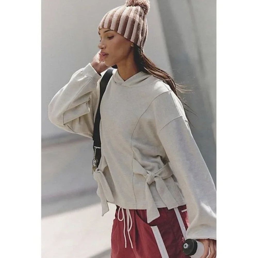 $128 NWT FREE PEOPLE‎  FOR the WIN CINCH HOODIE SWEATSHIRT TIES ~ M - Picture 2 of 12
